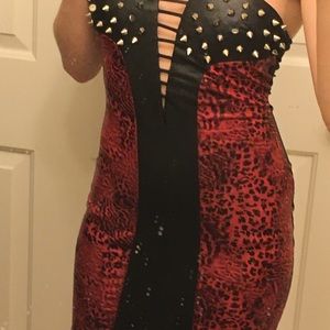 Studded red and black club dress